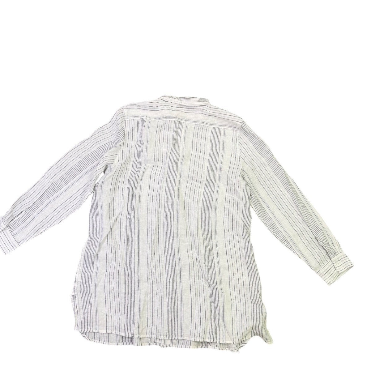 Garnet Hill Womens White/Blue Linen Striped Long Sleeve Shirt Button Front Sz XL