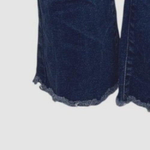 Zara Women's Navy High-Rise Cropped Bootcut Jeans With Frayed Hem Sz M