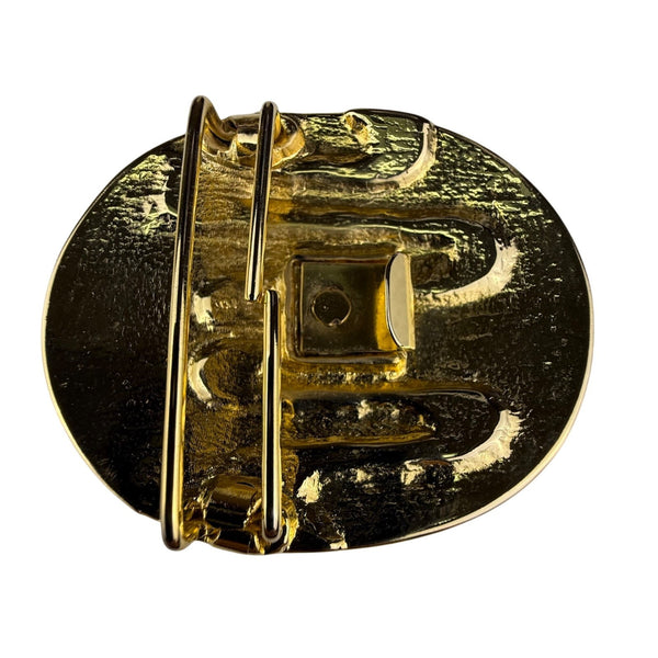 Vintage Oval Enamel Belt Buckle Gold & Cream Abstract Design
