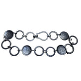 Silver-Tone Textured Metal Women’s Chain Necklace Oval & Circle Link Design