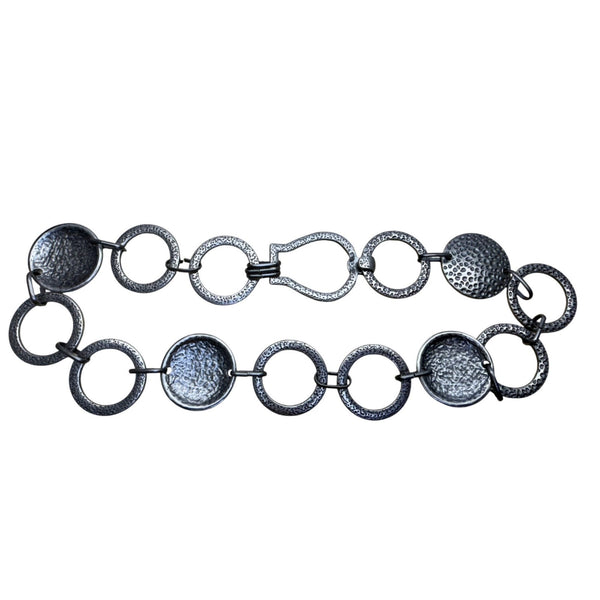 Silver-Tone Textured Metal Women’s Chain Necklace Oval & Circle Link Design