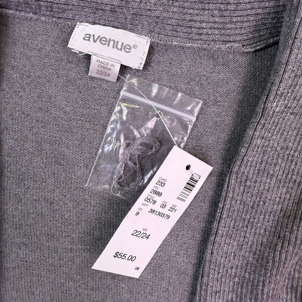 Avenue Womens Gray Open Cardigan Sweater Plus Lightweight Size 22/24