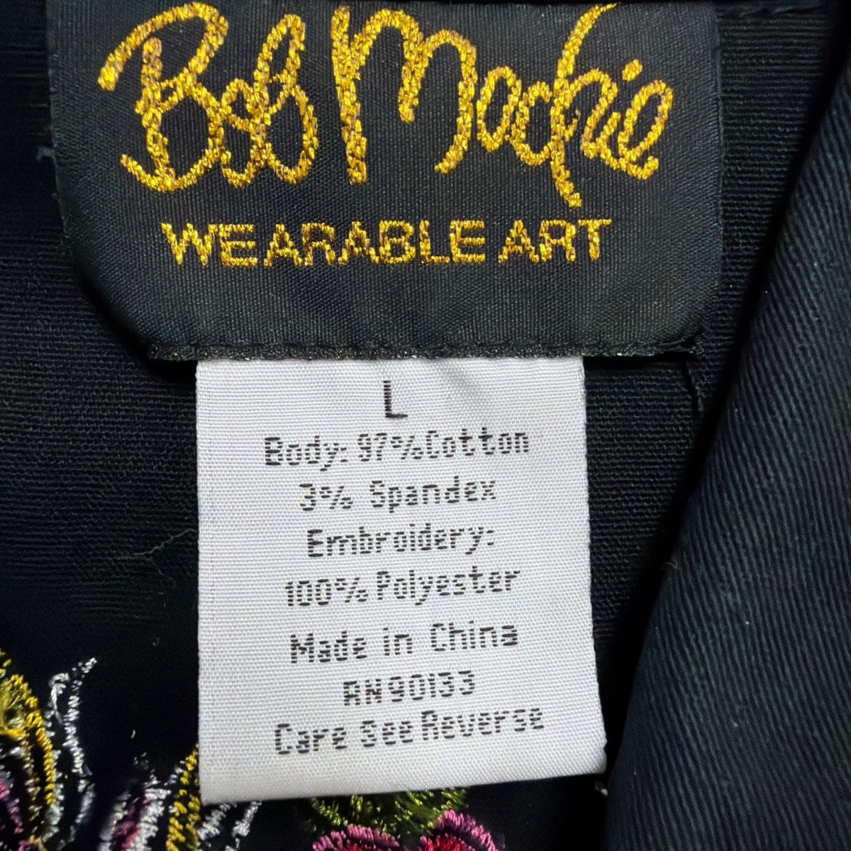 Bob Mackie Womens Black Floral Embroidered Jacket "Parade Of The Flowers"  Sz L