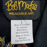 Bob Mackie Womens Black Floral Embroidered Jacket 