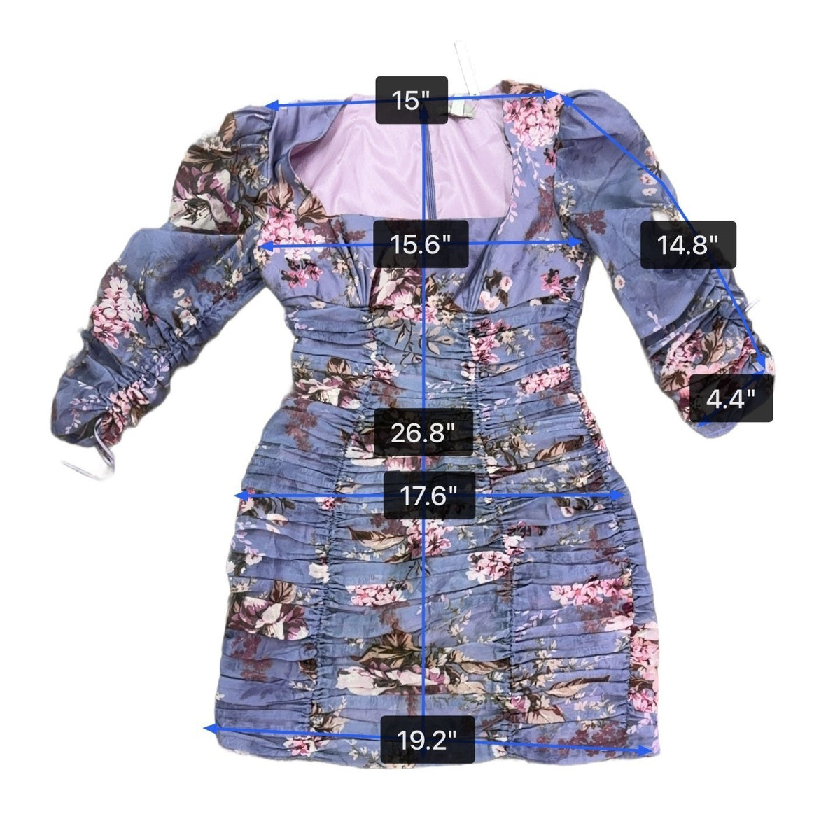 ASOS Womens Purple Floral Long Sleeve Puff Shoulder Bodycon Mini Dress Sz US 6