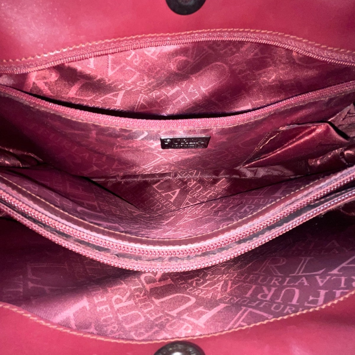 Furla Womens Burgundy Leather Genuine Italian Double Shoulder Straps Tote Bag