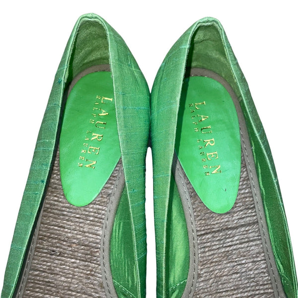 Lauren Ralph Lauren Women’s Lime Shantung Cecilia Peep Toe Wedge Shoes Size 7B