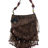 Vtg 80s In’s Classical Style Women's Brown Floral Beads Shoulder Bag Sz S