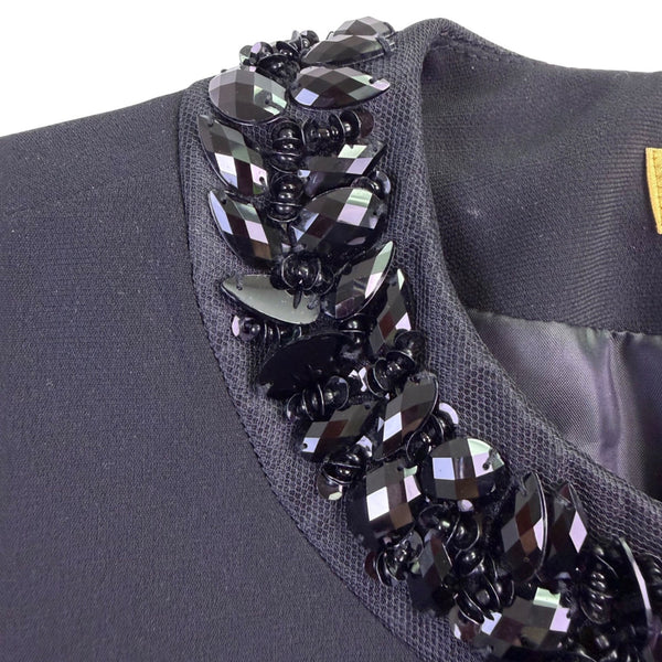Nipon Boutique Womens Black Embellished Collar Open-Front Jacket Size 4