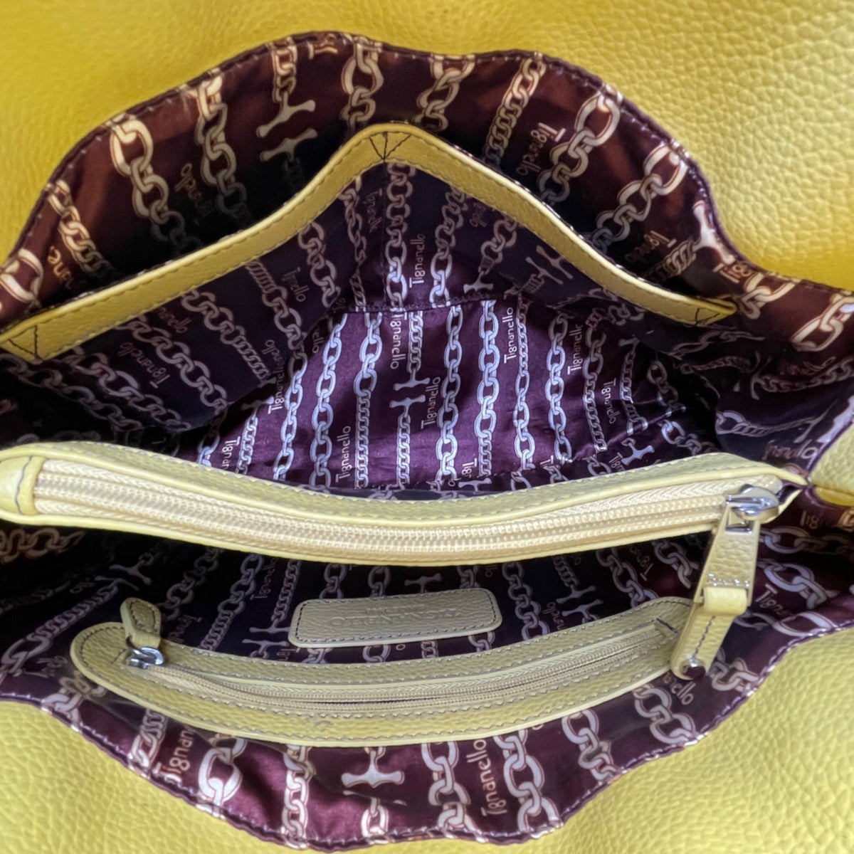 Tignanello Women’s Yellow Leather Storage Pockets  Double-Strap Shoulder Bag