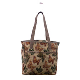 J Garden Unisex Beige Fabric Butterfly Pattern Zipper Closure Tote Bag