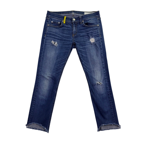 Rag & Bone Womens Blue Cotton Denim Distressed Frayed Hem Jeans Stretch Size 26