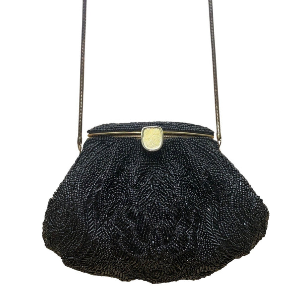 La Regale Women’s Black Beaded Gold Frame Clasp Shoulder Evening Bag