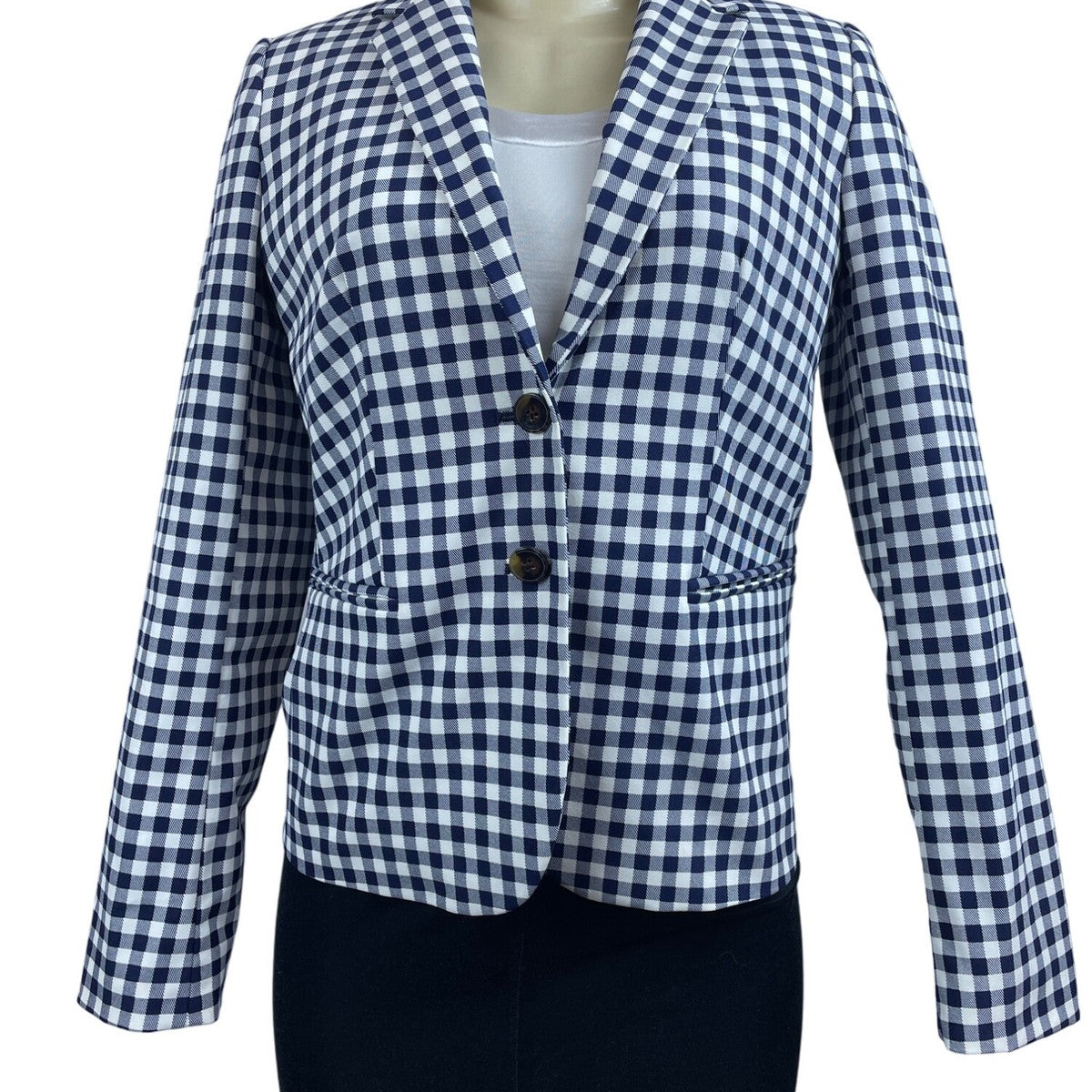 J. Crew Womens Navy Ivory Gingham Blazer XS Polyester Classic Style New