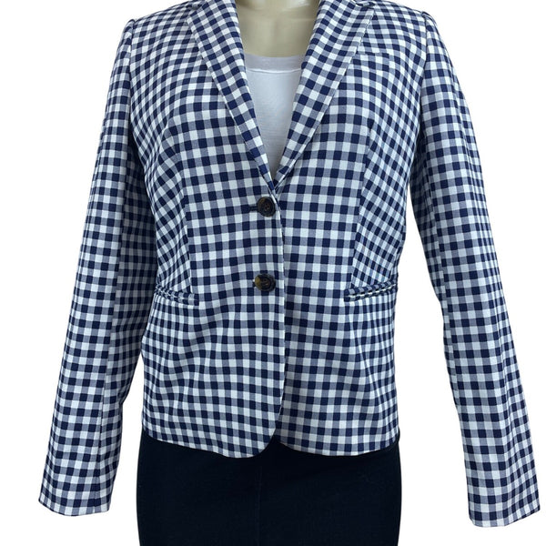 J. Crew Womens Navy Ivory Gingham Blazer XS Polyester Classic Style New