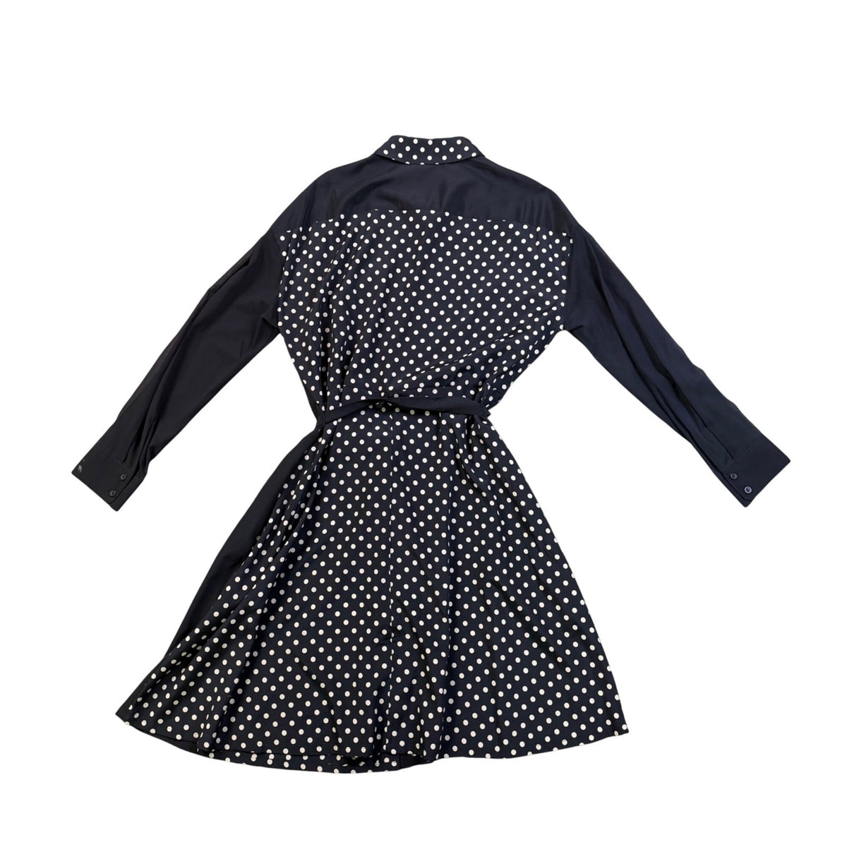 DKNY Womens Navy Polka Dot Silk-Blend Shirt Dress With Belt Size M