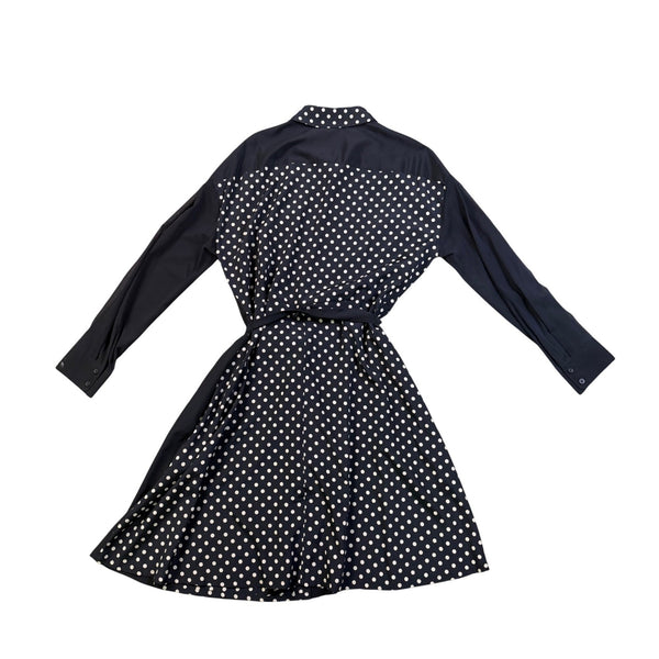 DKNY Womens Navy Polka Dot Silk-Blend Shirt Dress With Belt Size M
