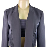Anne Klein Womens Black Blazer With Faux Leather Accents Open Front Sz L