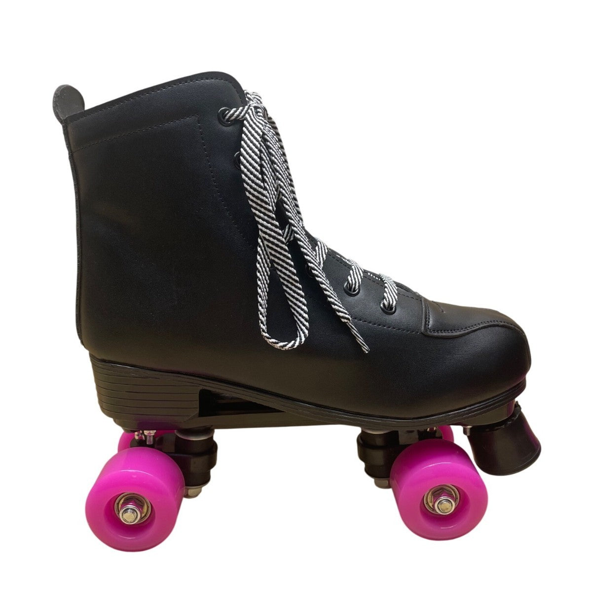 Black Unisex With Pink Wheels Lace Up High Top Roller Skates Size 42
