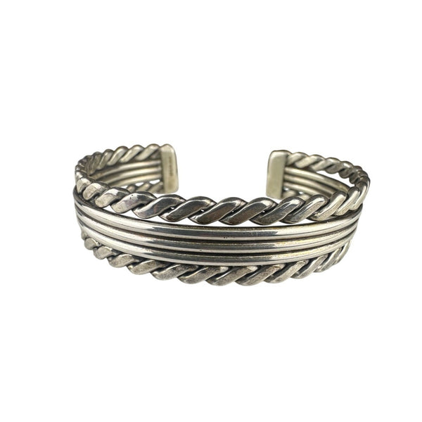 Sterling Silver Unisex Cuff Bracelet Rope Design Handcrafted Adjustable