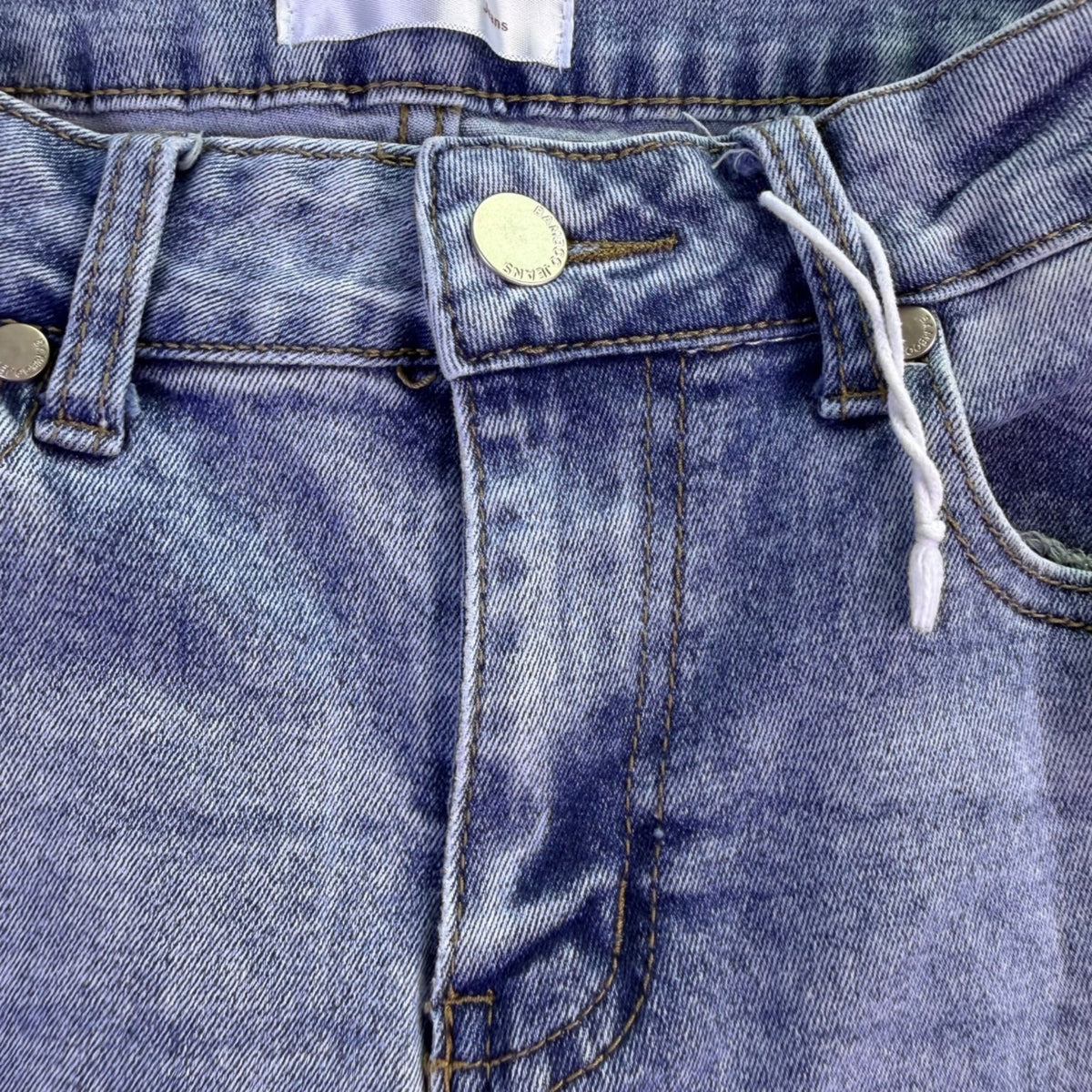 Bamboo Womens Blue Denim Embroidered Flare Jeans Raw Hem Size 7/28