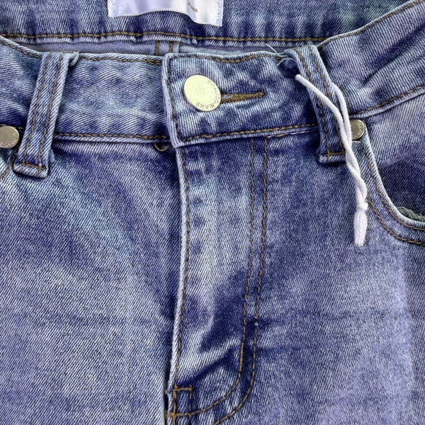 Bamboo Womens Blue Denim Embroidered Flare Jeans Raw Hem Size 7/28
