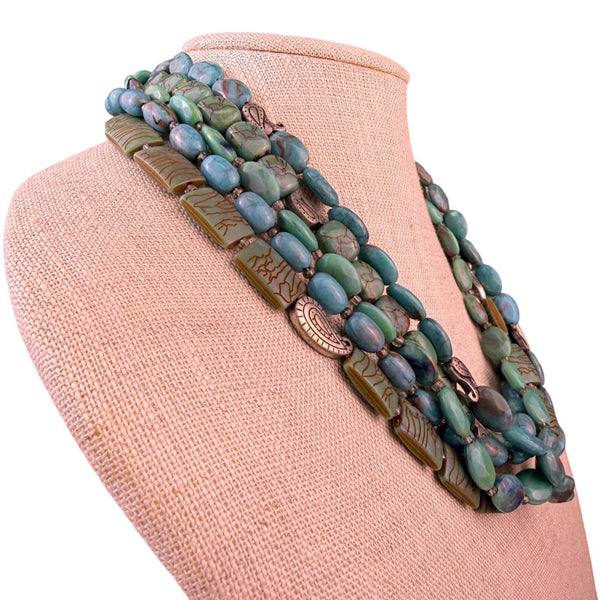 Coldwater Creek Womens Multi-Green Resin Beaded 5-Strand Collar Necklace