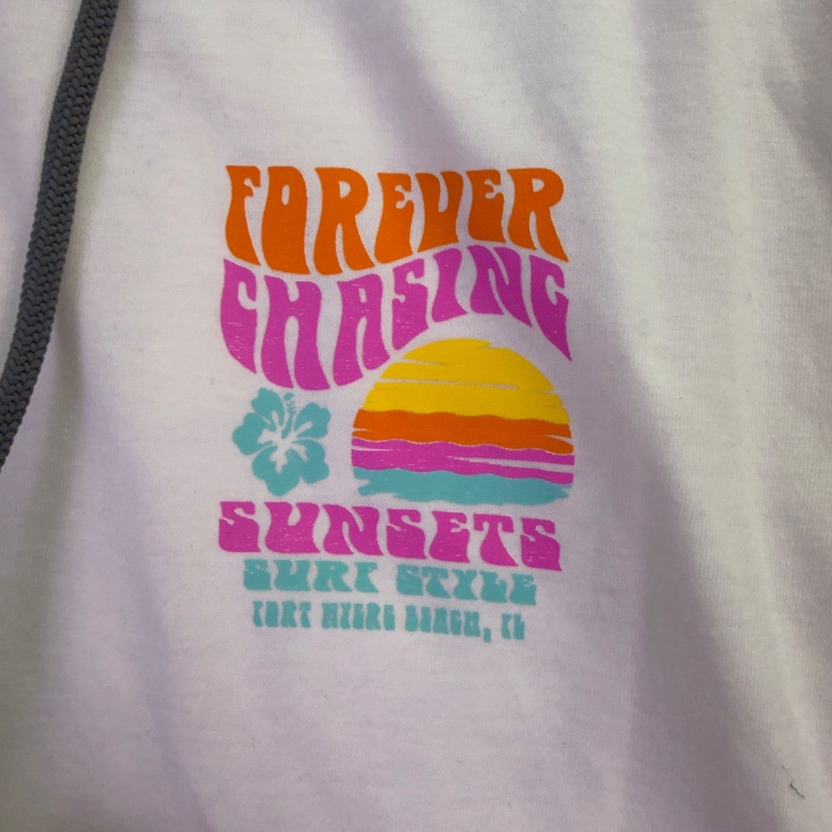 Surf Style Womens White Hooded Long Sleeve Graphic Shirt Size XL