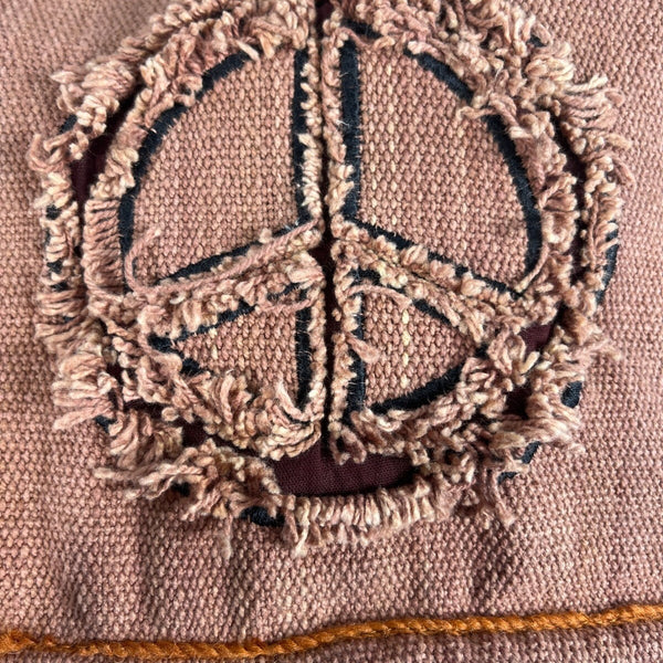 Kathmandu Imports Women's Brown Peace Symbol Embroidered Crossbody Bag Sz M