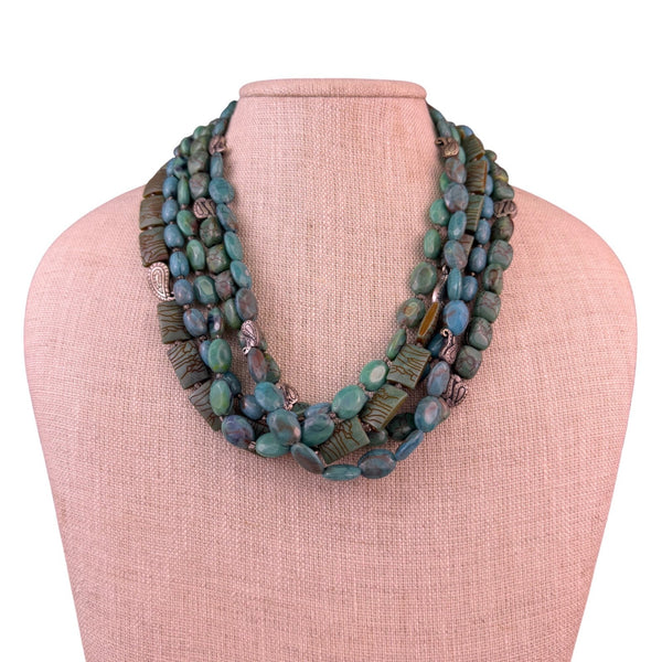 Coldwater Creek Womens Multi-Green Resin Beaded 5-Strand Collar Necklace