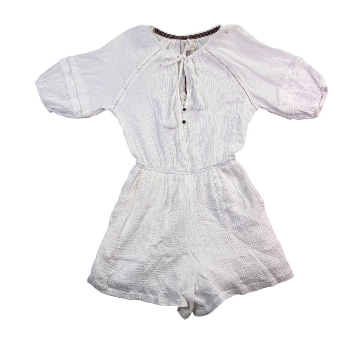 Knox Rose Womens White Cotton Gauze Romper Tassel Tie Accent Size S