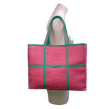 Ralph Lauren Women’s Red & Green Woven Linings Open Top Stitch Detailing Tote
