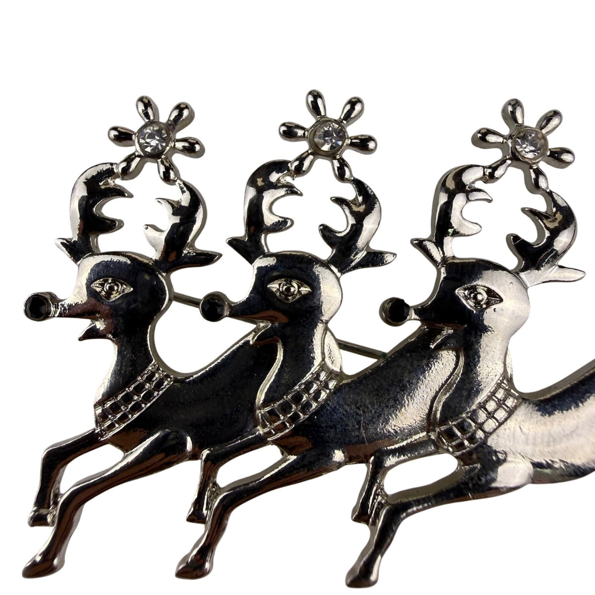 Silver Tone Reindeer Brooch Pin Design Lapel Christmas Jewelry Decorative