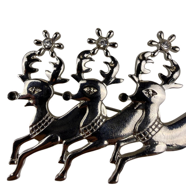 Silver Tone Reindeer Brooch Pin Design Lapel Christmas Jewelry Decorative