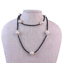 Long Necklace Of Baroque Pearls & Faceted Black Spinel Beads Handmade Elegant