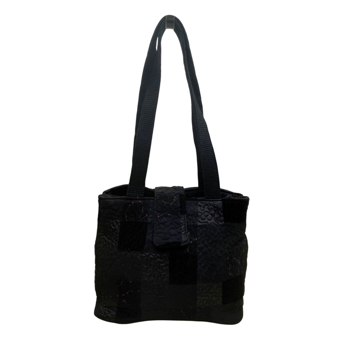 Donna Sharp Women’s Black Quilted Patchwork Double Straps Snap Closure Tote Bag