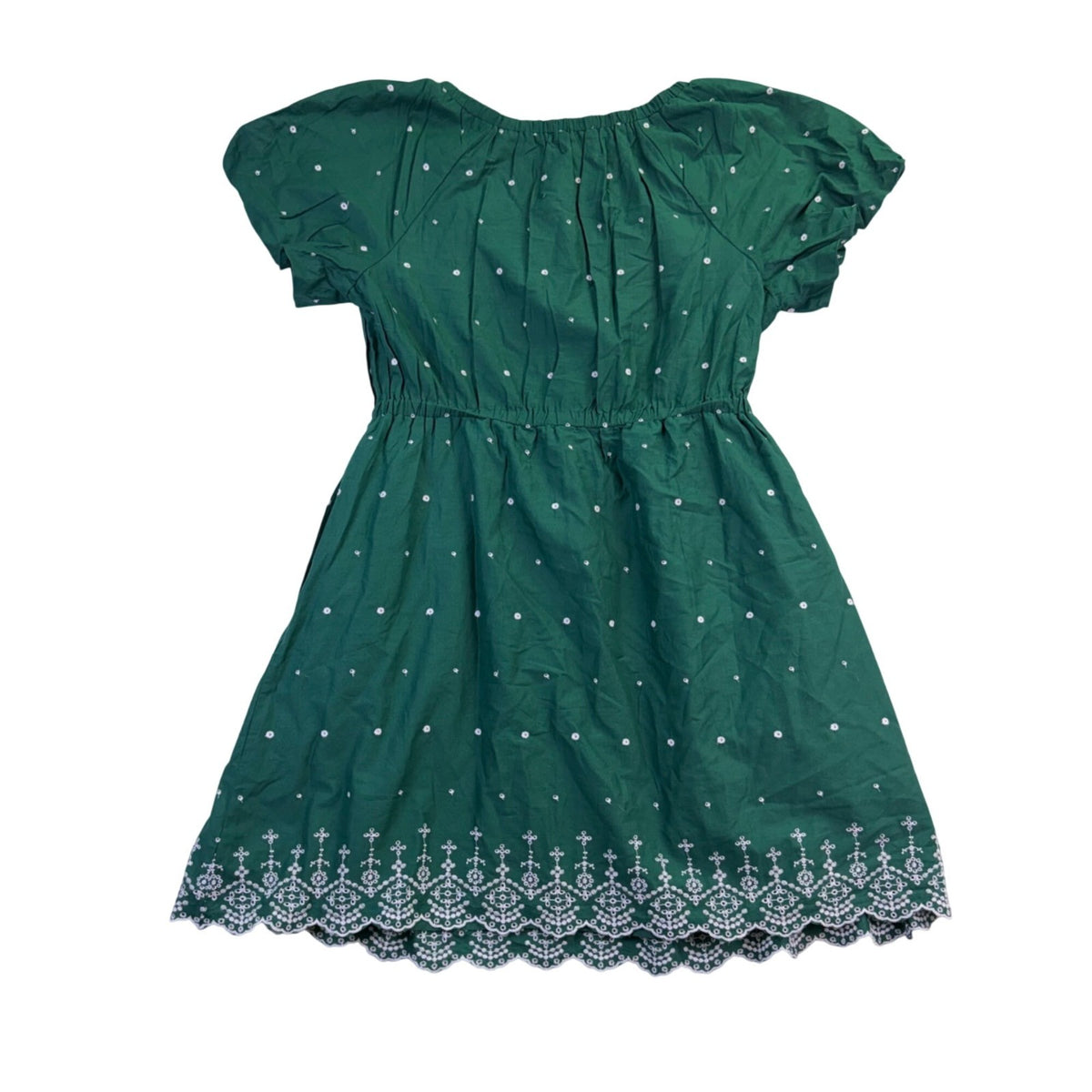 Loft Womens Green Cotton Short-Sleeve Embroidered Dress W/ Waist Tie Size L