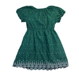 Loft Womens Green Cotton Short-Sleeve Embroidered Dress W/ Waist Tie Size L