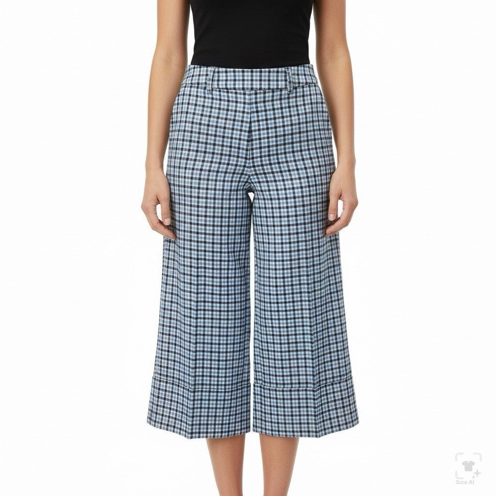 Banana Republic Women’s Blue & Black Plaid Wide-Leg Crop Pants Size 6 - New