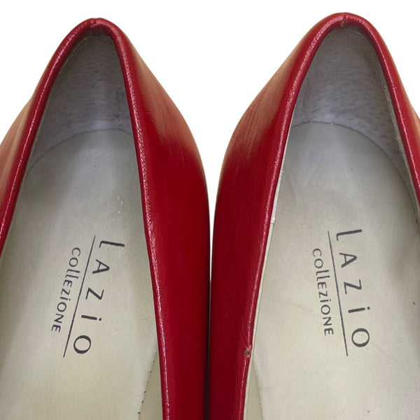 Lazio Collezione Women’s Red Leather Bow Slip-On Jade Wedge Pumps Size 7.5M
