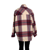 HFX Womens Red Beige Polyes/Wool Long-Sleeve Plaid Button Up Shirt Jacket  Sz L