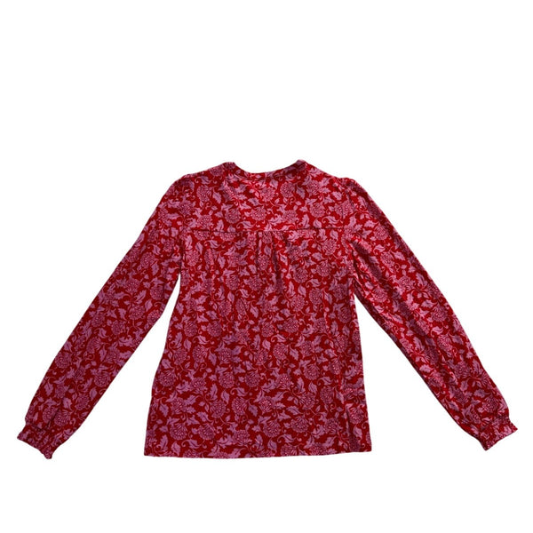 Boden Womens Red Elsa Smocked Yoke Jersey Shirt Long Sleeve Top Sz US 4 - New