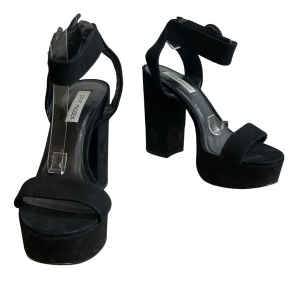 Steve Madden Women's Black Suede Leather Strapped High Heels Sz 10M