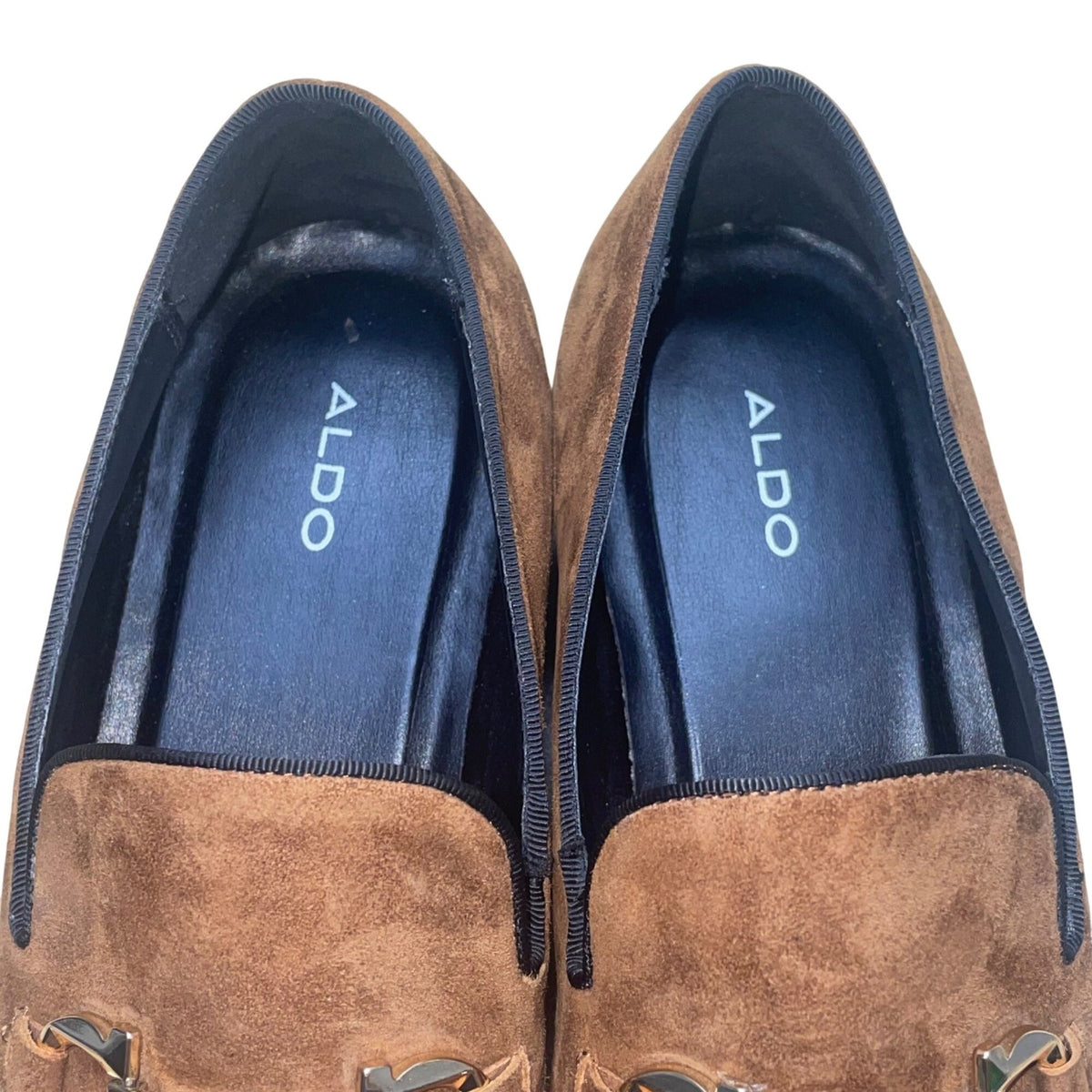 ALDO Men’s Brown Suede Slip-On Horsebit Detail Studded Heel Loafers Size 10