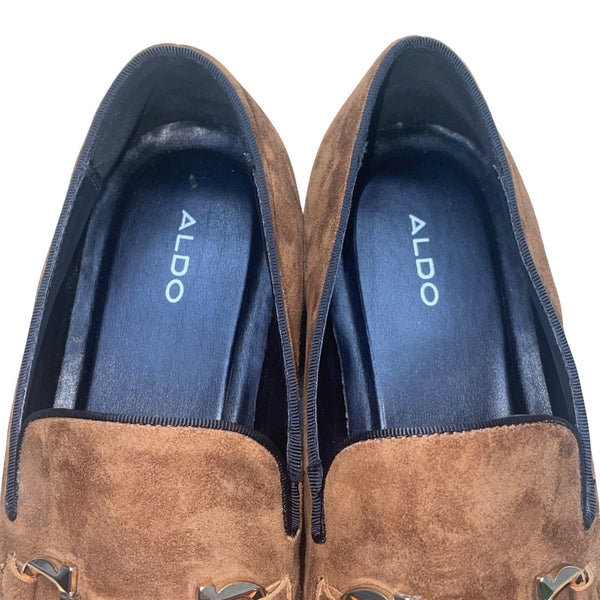 ALDO Men’s Brown Suede Slip-On Horsebit Detail Studded Heel Loafers Size 10