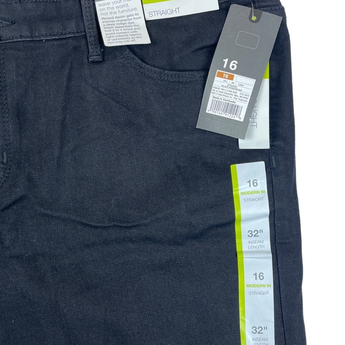 Mossimo Womens Mid-Rise Straight Jeans Size 16/32" Black Denim Modern Fit New