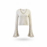 American Rag Womens Ivory Crochet Fringe Bell Sleeve Sweater 100% Cotton Sz M