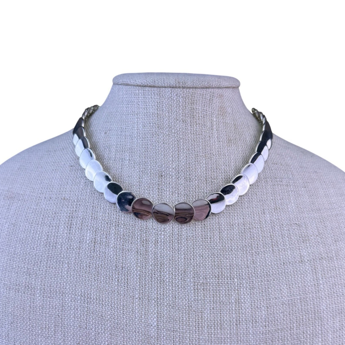 Sterling Silver Womens Multi-Tone Disk Link Necklace Adjustable Handmade Mexico