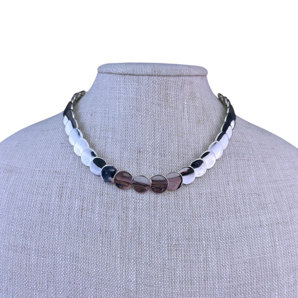 Sterling Silver Womens Multi-Tone Disk Link Necklace Adjustable Handmade Mexico