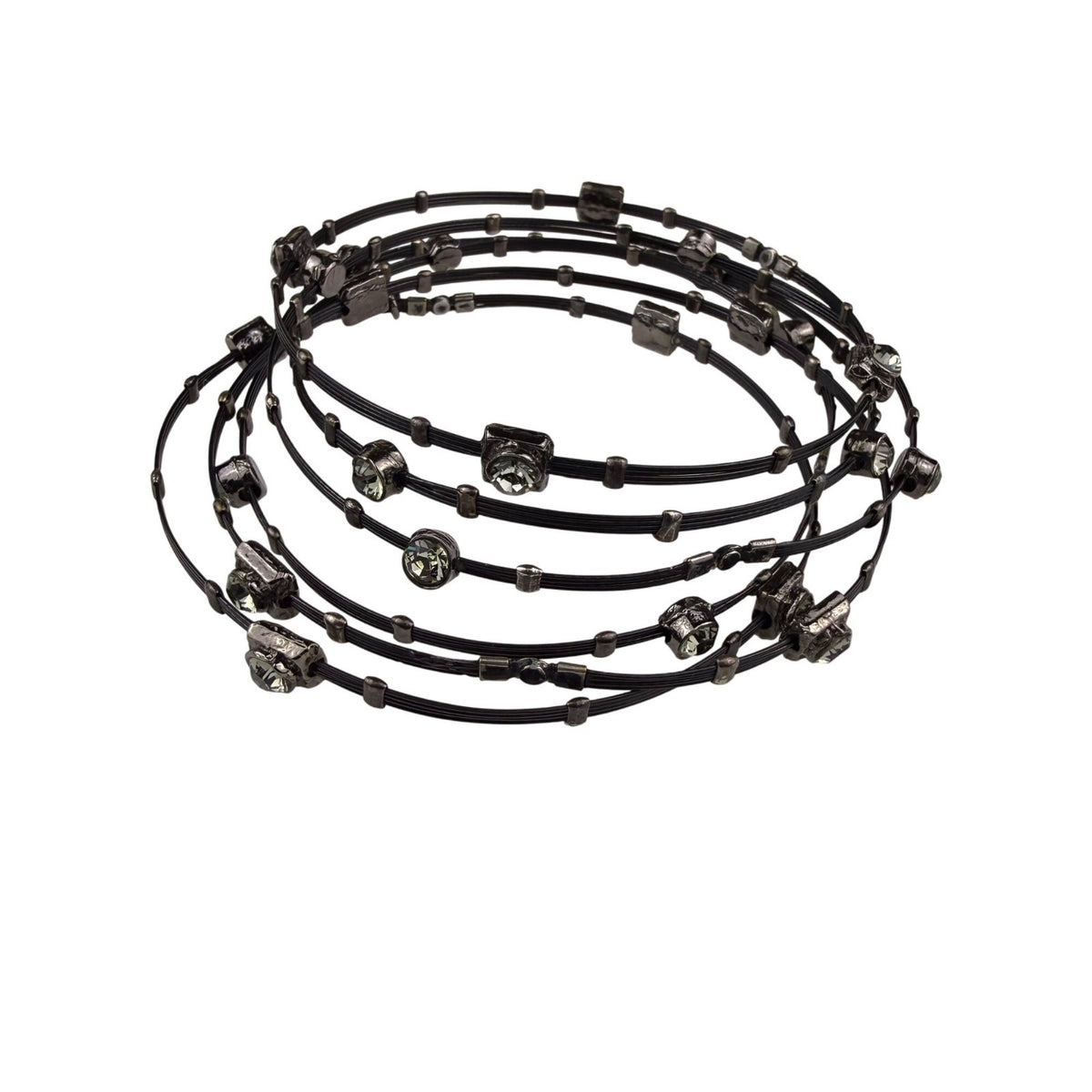 Seasonal Whispers Womens Black Metal Bracelets Set Crystal Accents Multi-Layer